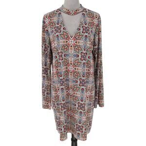 Laundry by Shelli Segal Dress Womens XL Multi Print Stretch Deep Mock V-neck